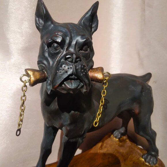 Faux Bronzed Heavy Duty Poly Resin Playful Boxer Sculpture - Picture 9 of 10